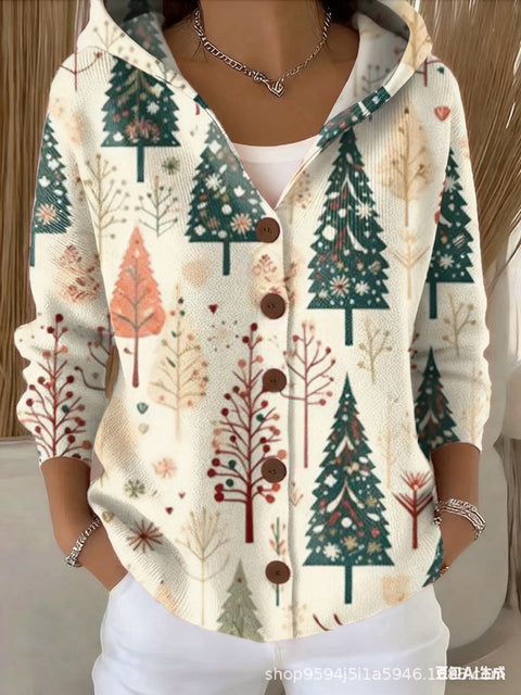 New black button hooded cardigan women's pure leisure fashion sweater jacket women's Christmas m302115