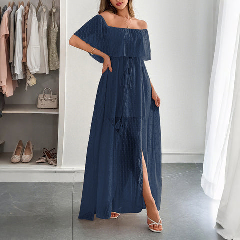 Temperament elegante rohr top taille kurzarm frauen lange kleid kleid m301405 