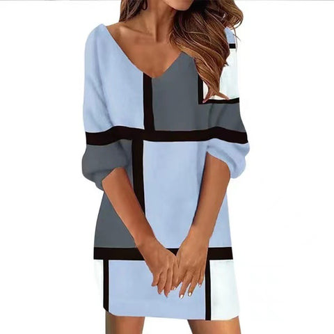 Lässiges V-Ausschnitt Printkleid Damen m300735 