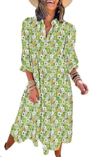 Lockeres, langärmliges, V-Ausschnitt-Kleid für Damen im Bohemian-Stil mit Blumenmuster und eleganter A-Form m300573 