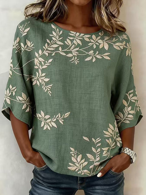 Printed round neck seven-quarter sleeve women's shirt m302615
