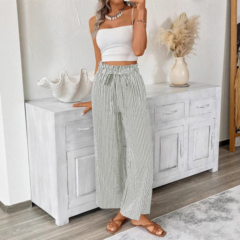 Gestreifte lässig-elegante Hose mit geradem Bein für Damen m301455 