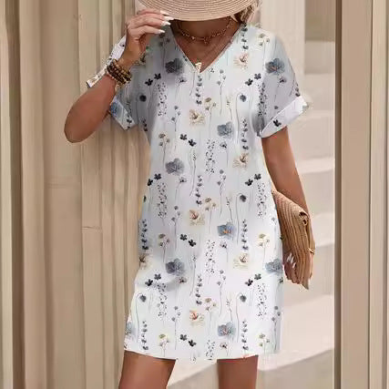 Kleid mit Fledermausärmeln und Pflanzenblumendruck für Damen, m300969 