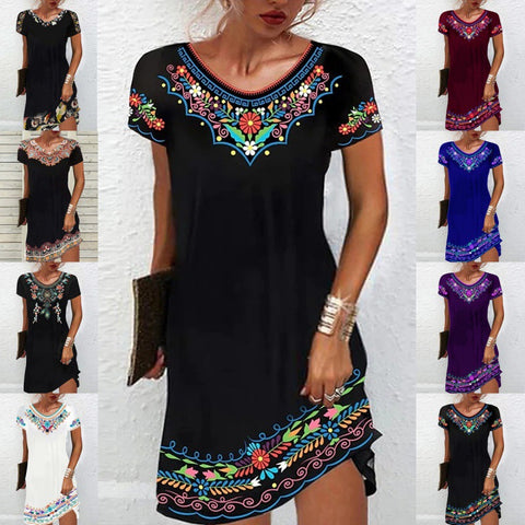 Robe décontractée imprimée à manches courtes et taille moyenne M300193 