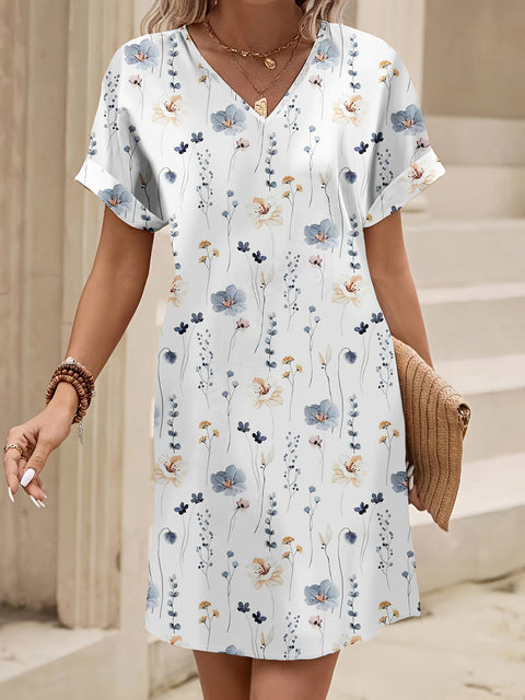 Kleid mit Fledermausärmeln und Pflanzenblumendruck für Damen, m300969 