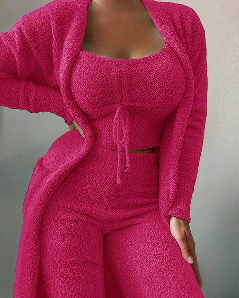 Ensemble pyjama trois pièces en peluche à lacets, ensemble décontracté, vêtements de détente m301066 