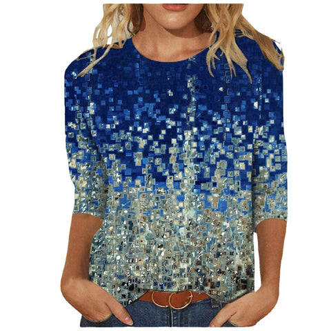 Damenbekleidung Rundhals 3/4 Ärmel Lose Print T-Shirt M300227 