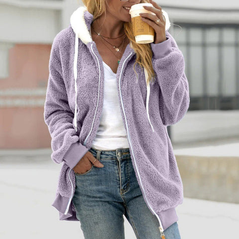 New autumn and winter loose plush zipper hooded jacket m300464