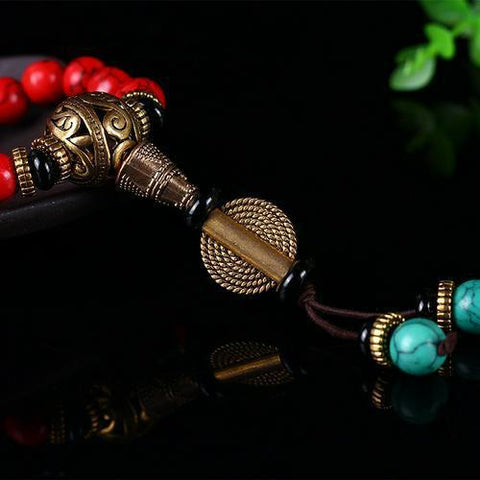 Original 108 Buddha-Perlen, Rot-Türkis-Armband, lose Perlen, Ethno-Stil, Damen-Armband, China, rote Buddha-Perlen, Rosenkranz-Armband m3331233