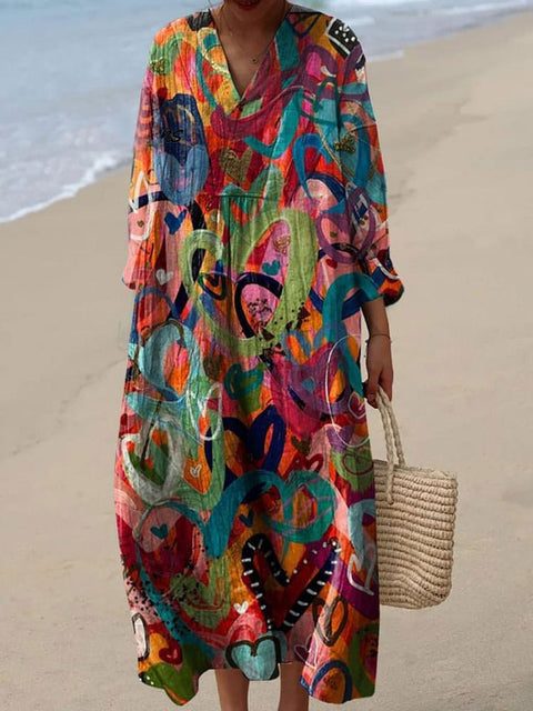 Robe décontractée à manches imprimées en 3D pour femme, motif floral, m301071