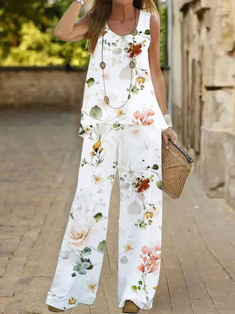 Ensemble gilet et pantalon décontractés à col ras du cou et sans manches m301296 