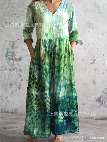 3D printing summer casual loose long-sleeved dress m301729