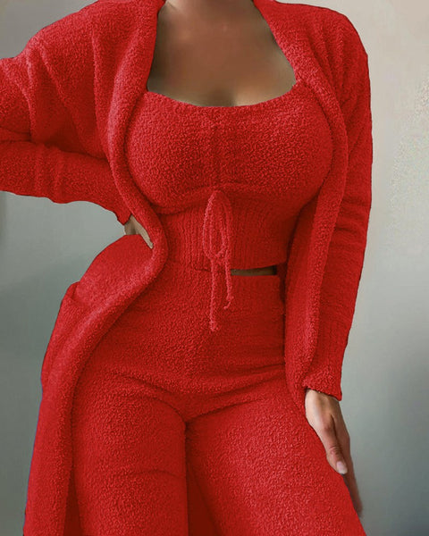 Ensemble pyjama trois pièces en peluche à lacets, ensemble décontracté, vêtements de détente m301066 