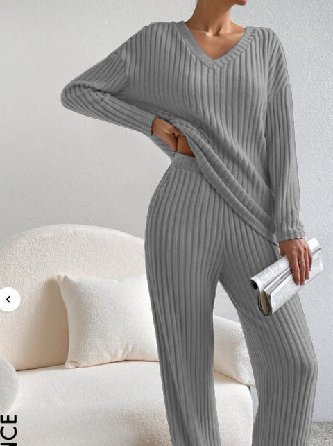 Fashion casual straight-leg pants temperament loose V-neck pit strip knitted cover m301795