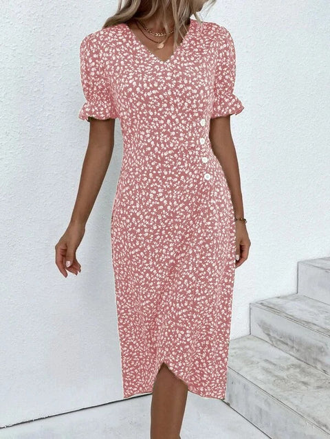 Kleid mit geometrischen Collage-Blasenärmeln und unregelmäßigem Saum, m301272 