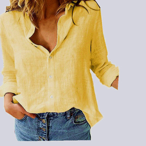 Solid color casual loose long sleeve linen shirt m300065