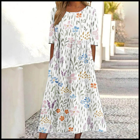 Robe décontractée à col rond et taille mi-haute pour femme, imprimée, style pendule, M300935 