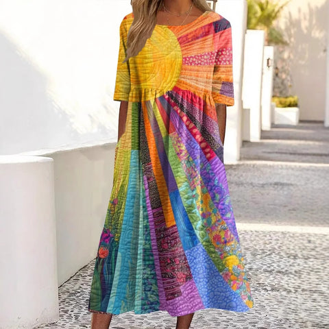Robe d'été décontractée à col rond et taille moyenne pour femme, nouvelle collection, imprimé pendule, m301303 