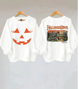 Pull sans capuche à manches longues et imprimé citrouille pour femme M300640 