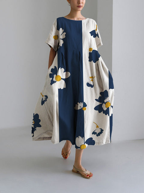 Lockeres Damenkleid mit Rundhalsausschnitt, modisches High-End-Kleid mit kurzen Ärmeln und Print m301052