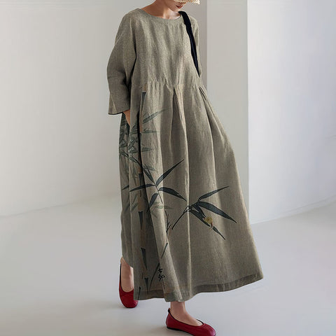 Robe ample à col ras du cou et manches longues imprimée m301072