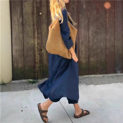 Women's summer pocket V-neck 2-piece set solid color loose women's clothing m301501