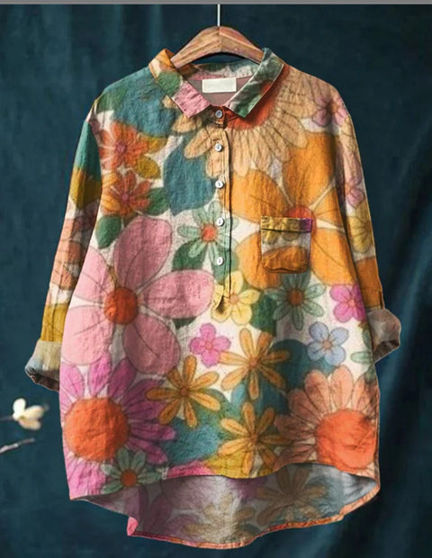 Chemise à manches longues en lin et bambou, à revers, polyvalente et tendance, m301040