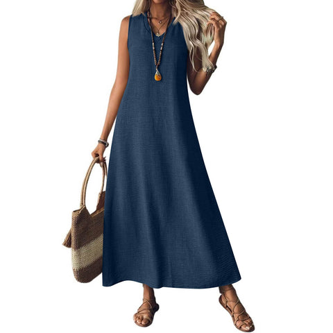Sleeveless V-neck back zipper one-piece elegant long dress m302805