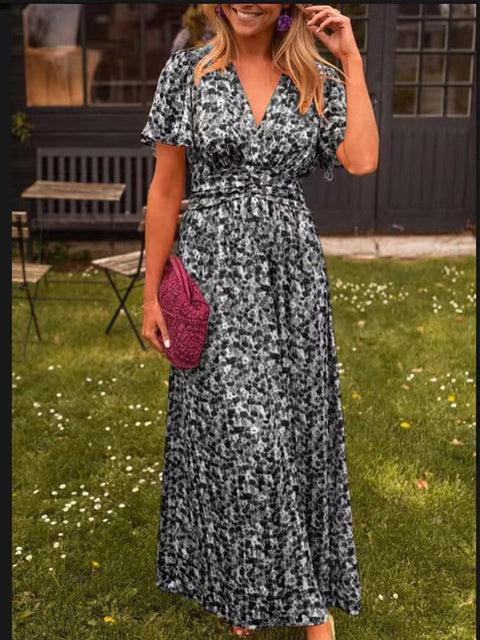 Robe imprimée tempérament à col en V et taille M301307 