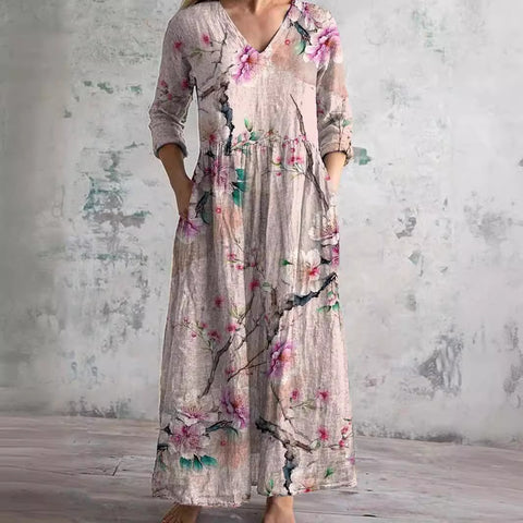 Robe mi-longue à imprimé floral pour femme m301039
