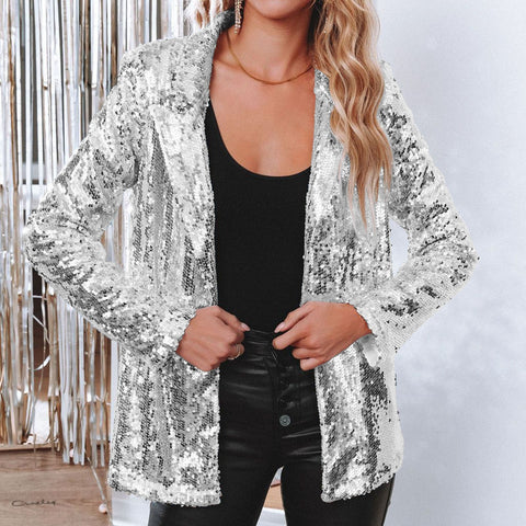 Cardigan lapel long-sleeved sequined casual blazer women's m302519