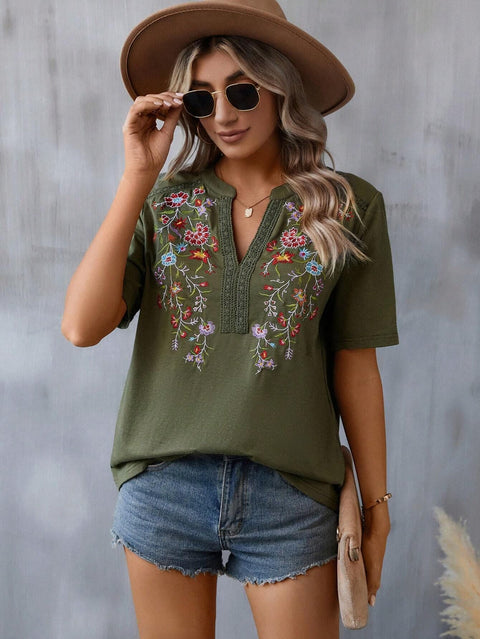 10.000-Nadel besticktes Spitzentop für Damen, T-Shirt m300884 