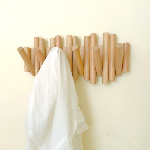 Crochet en bois massif sans perforation, sans marquage et adhésif puissant pour cintre pliant m3331180
