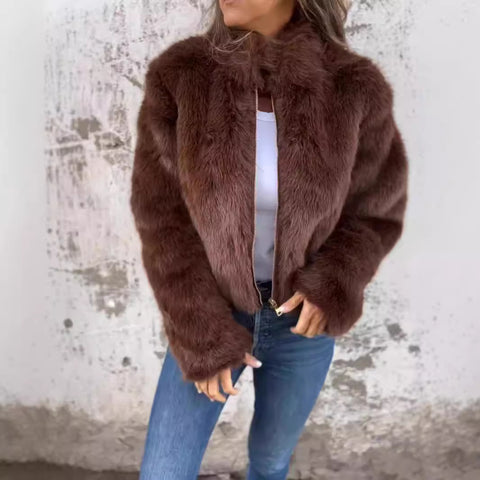 Veste décontractée à col roulé et fermeture éclair en fausse fourrure pour femme, automne et hiver, m301328 