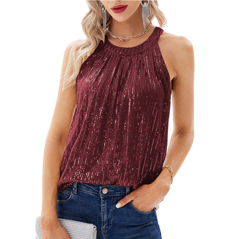 Damen Pailletten Hosenträger Party Weste Shirt m300984 