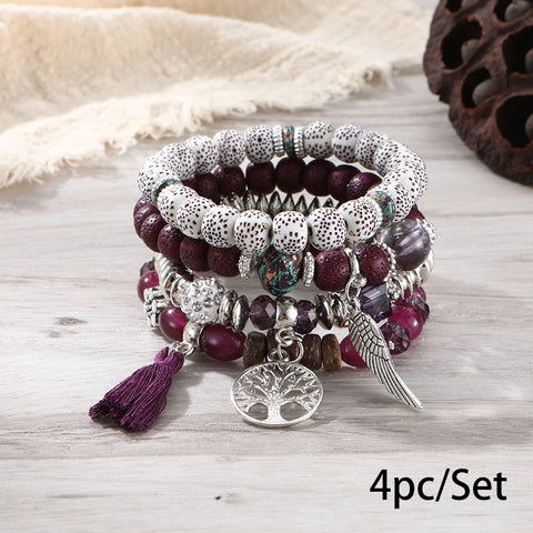 Nouveau bracelet bohème créatif à pompons et perles multicouches m3331286