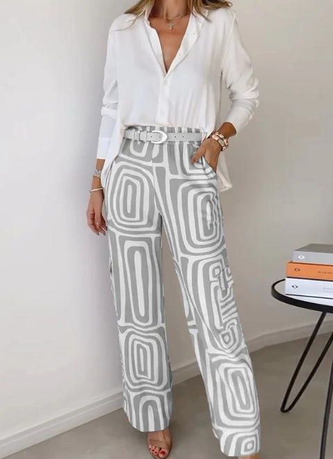 Ensemble deux pièces décontracté pour femme, haut de gamme, imprimé numérique, chemise ample et pantalon, m301306 