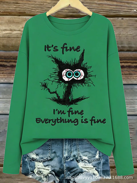 Pet cat gradual change color 3D printing long sleeve T-shirt round neck T-shirt m302928