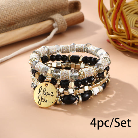 Nouveau bracelet bohème créatif à pompons et perles multicouches m3331286