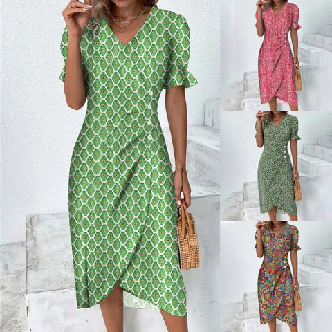 Kleid mit geometrischen Collage-Blasenärmeln und unregelmäßigem Saum, m301272 
