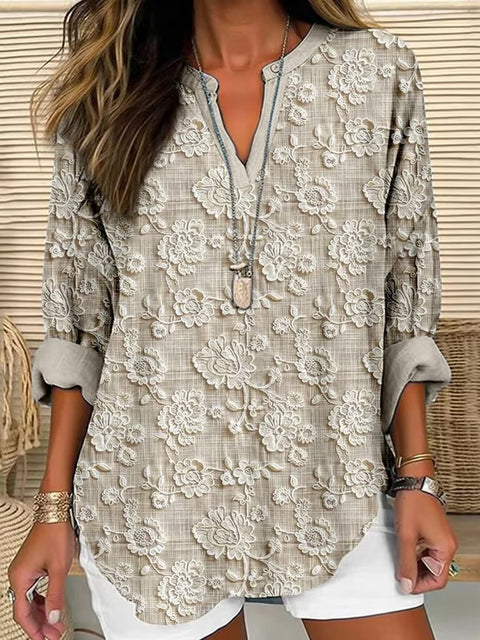 Floral 3D digital printing women's fashion crew neck loose shirt top m301357