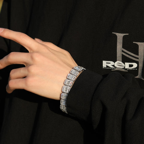 Hip-Hop-Armband aus Legierung mit neun Diamanten und Gittermuster m3331121