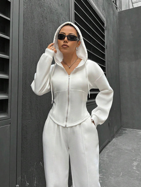 Zweiteiliger trendiger Kapuzen-Cardigan, schlanker, lässiger Zweiteiler für Damen, m300946 