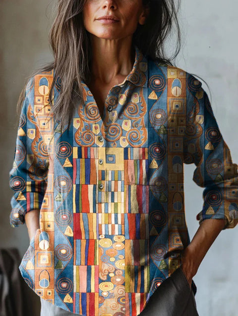 Chemise à manches longues en lin et bambou, à revers, polyvalente et tendance, m301040