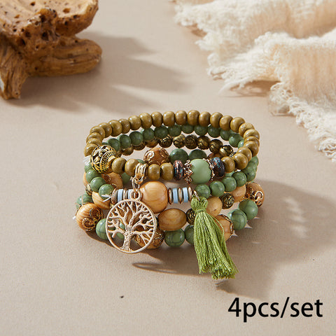 Nouveau bracelet bohème créatif à pompons et perles multicouches m3331286