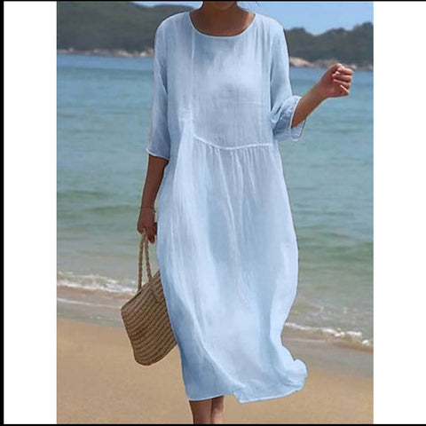 Robe longue à col ras du cou pour femme, imprimée, décontractée, tendance, m301059