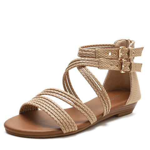 Keilsandalen Damen Europäische und amerikanische offene Zehenpartie Damenschuhe Plateau Weiche Sohle Kreuz Römische Sandalen M3331088