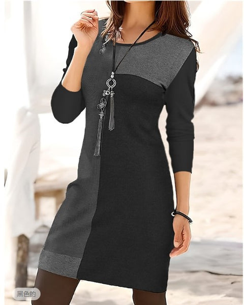 Women's mid-skirt round neck long sleeve geometric print dress m302908