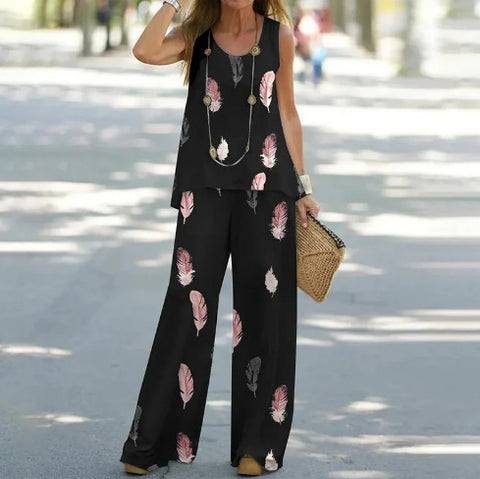 Ensemble gilet et pantalon décontractés à col ras du cou et sans manches m301296 