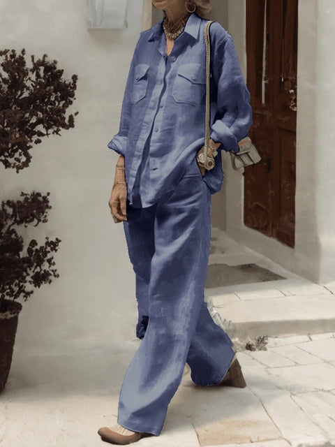 Women's long-sleeved shirt loose pants two-piece set m302108